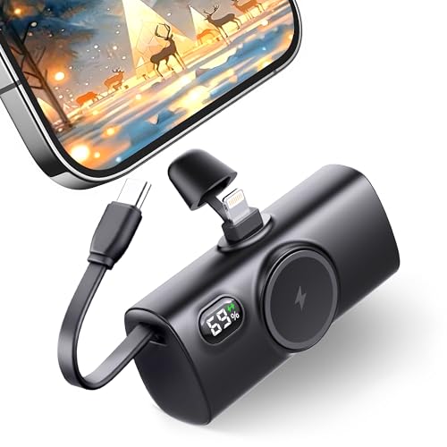 L.LYFOVR Black Power Bank 5000mAh with USB Type C Cable for iPhone Battery Charger Ultra-Compact