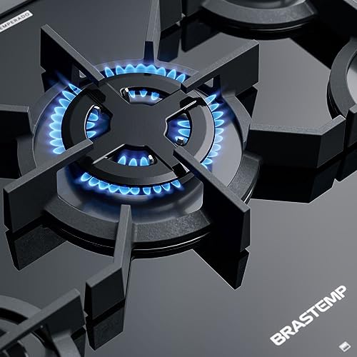 Fogão de Piso Brastemp de 05 Bocas com Mesa de Vidro e Duplo Forno Preto - Bfd5vce
