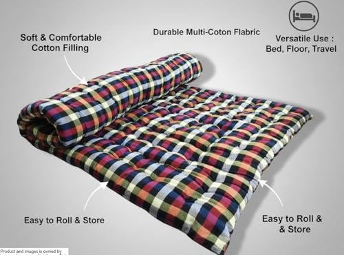 Image of H B MSALA Soft Cotton Foldable Quilt Mattress | Firm Reversible Cotton Gadda for Floor Sleeping & Bed Use | King Size Foldable Mattress (72 x 72 Inches / 6 x 6 Feet)