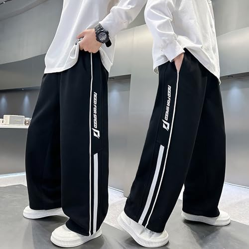 Boys Baggy Sweatpants Y2k Side Striped Track Pants Drawstring Waist Wide Leg Straight Streetwear Lounge Pants with Pockets2