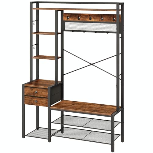 HOOBRO Garderobenständer mit Schuhbank, Schuhregal mit Garderobe,...
