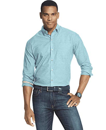 Van Heusen Men's Big Air Long Sleeve Button Down Shirt, Turquoise Wing Teal, 4X-Large Tall