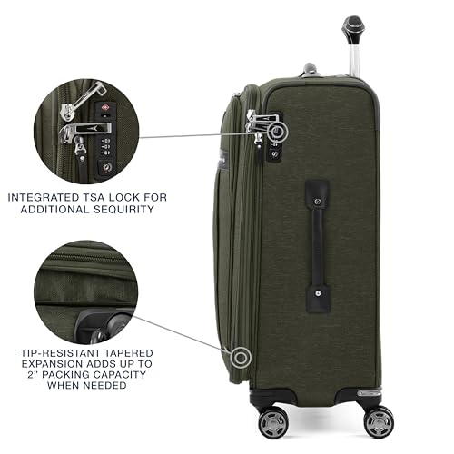Image of Travelpro Platinum Elite Softside Expandable Checked Luggage, 8 Wheel Spinner Suitcase, TSA Lock, Men and Women, Pilot Green, Checked Medium 25-Inch