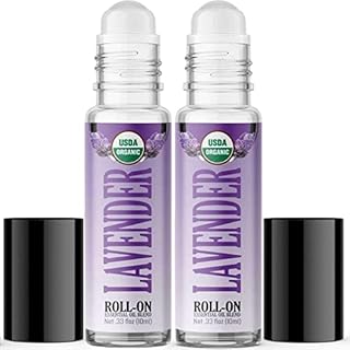 Lavender Roll On (Organic 2 Pack) Essential Oil Rollerball Pre-diluted with Glass Roller Ball, Fractionated Coconut Oil fo...