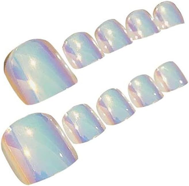 24pcs Press On Toenails Short Fake Toenails Mirror False Toe Nails for Women Full Cover Acrylic Feet Nail Glue on Toenails Art