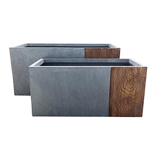Kante Concrete Modern Rectangle Outdoor Planter Set of 2, 31" and 23" Long Lightweight Planter Pot for Patio, Garden, Backyard Timber Ridge