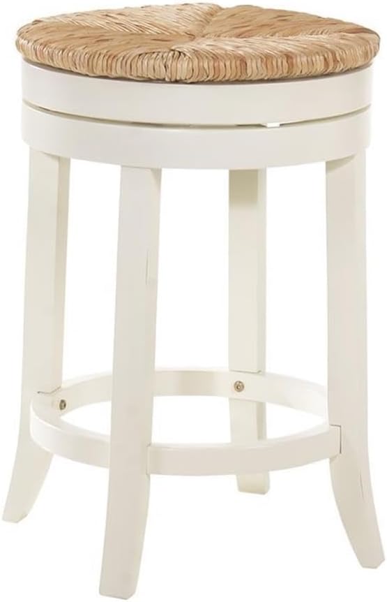 Carolina Classic Irving 24" Swivel Rush Seat Counter Stool in Antique White