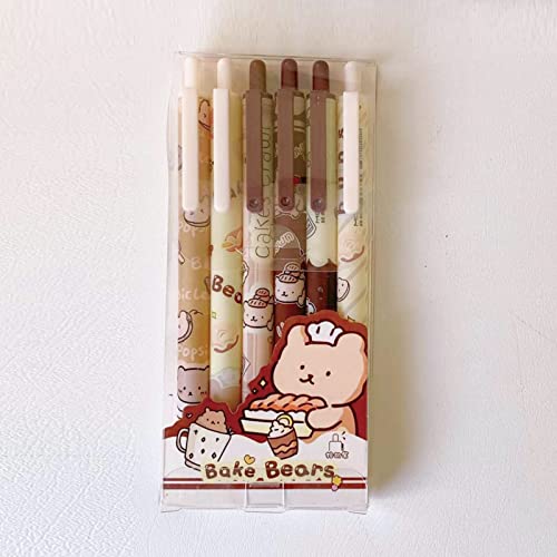 Mozxirz 6 Pcs Gel Ink Pens Cartoon Retractable Pens Cute Animal Pen 0.5Mm Ballpoint Pen Office School Supplies For Girls (Bear-Bake) #TOP6