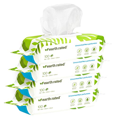 Earth Rated Dog Wipes USDA-Certified 99 Percent Biobased, Hypoallergenic Pet Wipes for Dogs & Cats, Unscented Deodorizing Grooming Wipes for Paws, Body and Butt (400-Count, Unscented)