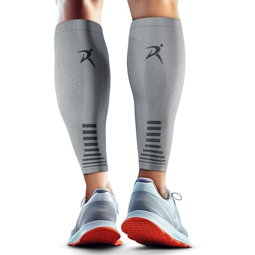 Rymora Calf Compression Sleeves Men Women Shin Splints Running (Pair) (Gray) (M)