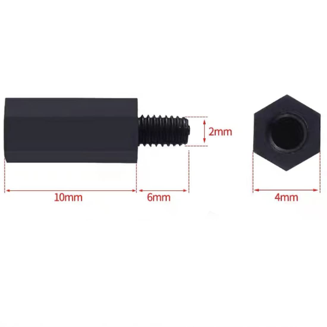 NACX M2 x 10mm + 6mm Male Female Hex Thread Nylon PCB Motherboard Spacer Standoff Pillar, Black, 150Pcs
