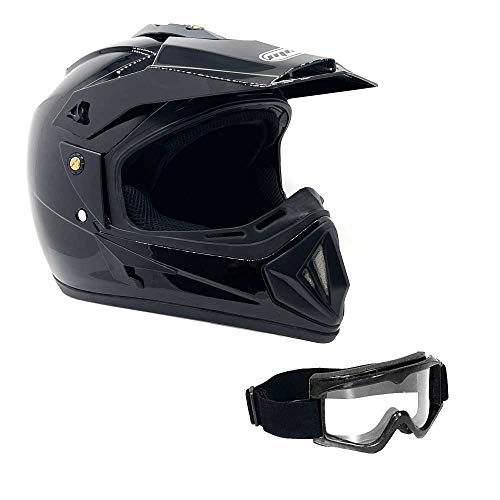 MMG 27 Motorcycle Helmet Off Road MX ATV Dirt Bike Motocross UTV - Gloss Black, Medium. Includes Goggles