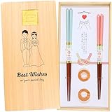 FlaColle 【結婚祝い】夫婦箸と箸置きセット 若狭塗 スワロフスキー付き 桐箱入り おしゃれなギフトラッピング メッセージ付き 幸せの橋渡しを願う 友達や家族への最高のプレゼント (結婚祝い)