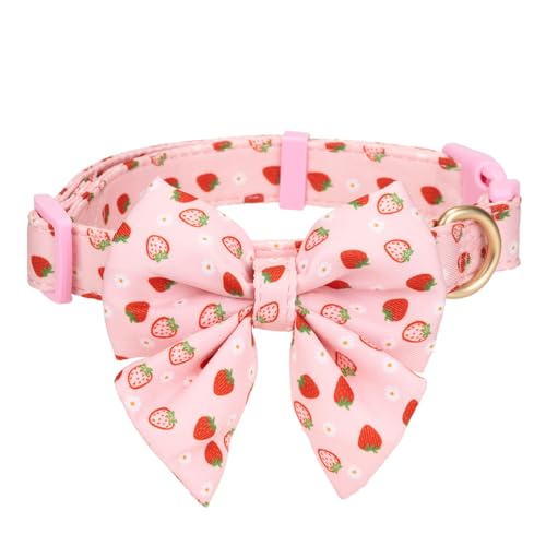 YUDOTE Cute Bowtie Dog Collar Adjustable Dog Bow Tie Pink Strawberry Collars for Small Medium Large Female Girl Dogs Gift