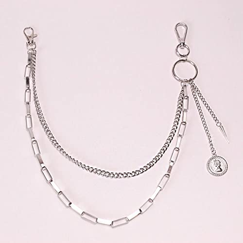 Female Belt Chain Retro Men Hollow Cross Heart Harajuku Style Alloy Multi-layer Double Layer Jewelry Gift Punk(C)