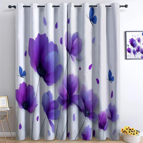 Rideaux occultants oeillets blanc violet 3D drapé isolant sonore - 3