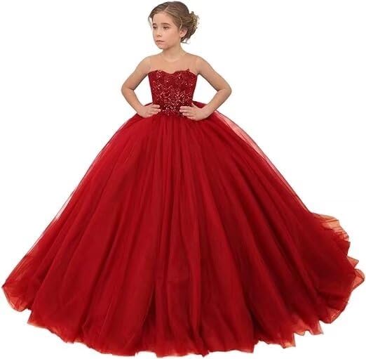 Tulle Flower Girl Dresses for Wedding Lace Pageant Dress Princess Sleeveless Party Ball Gown