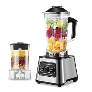 Blender, 6000 W, professionele blender, 2,5 l, multifunctionele blender, 4 messen van roestvrij staal, 10 snelheden, molen voor keukenmachine, 2 kannen, smoothie blender fruit