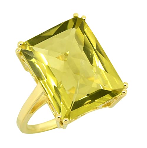 YoTreasure Anillo solitario de cuarzo de 14 x 18 mm, oro de 18 quilates sobre plata verde, Piedra, Cuarzo Cover