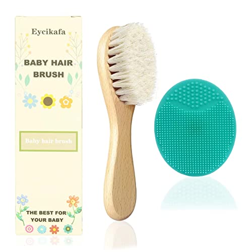 Image of Baby Hair Brush,Eycikafa Goat Bristles Brush and Baby Cradle Cap Brush Set for Cradle Cap Treatment Wood Bristle Brush for Newborns and Toddlers