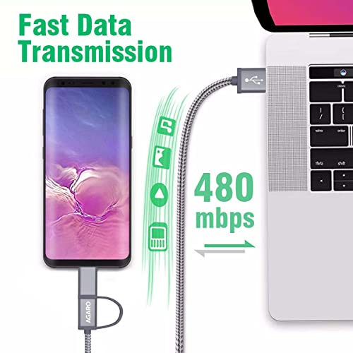 Image of Agaro 2 in 1 Usba to Micro to Type C Nylon Braided, Sturdy Cable with Fast Charging & Data Transmission 1.2M Cable for Smartphone and Charging Adapter (3.93 Feet Long) (Grey)