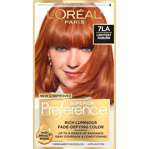 L'Oreal Paris Superior Preference Luminous Fade-Defying Permanent Hair Color, Hair Dye For Up to 9 Weeks of Radiance, Lightest Auburn 7LA, 1 Hair Dye Kit