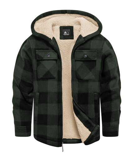 Image of GEEK LIGHTING Boys Flannel Jacket Sherpa Lined Hoodies Zip Up Fleece Plaid Shirt Jackets Winter Outdoor Coat Warm