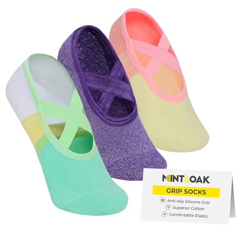 Image of Mint & Oak Pilates Socks with Grips for Women, Ankle Length Non-Slip Yoga Socks, Cotton Ideal For Yoga, Pilates, Gym, Workout, Cute Women's Gift