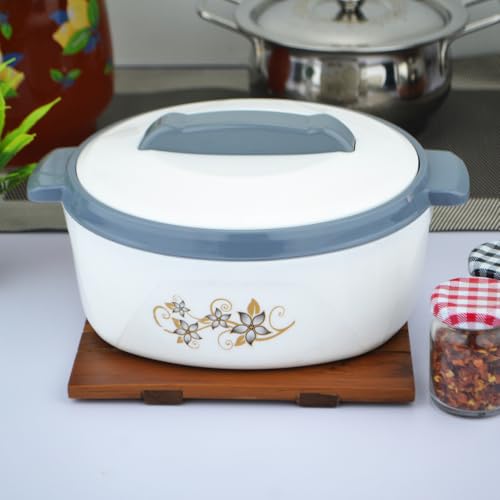 Image of 1500ml Ramila Brand Insulated Inner Steel Casserole for Roti, White | Hot Pot for Home | Hot Box for Kitchen |Chapati Box | Locks in The Cold & Heat for Long | Serving Bowl with Lid