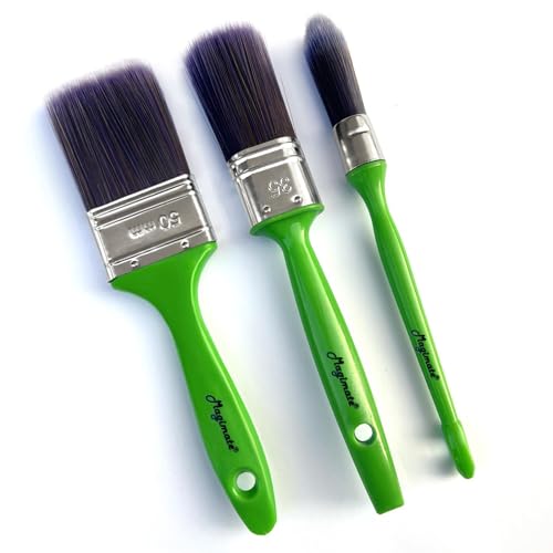 Magimate Stain Brushes for Chalk Paint Wood, Cabinet, Walls and Stencils, Oval, Flat and Round Tapered Painting Brushes Assortment, Pack of 3 Green