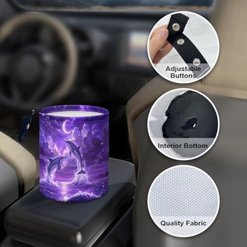Image of Dolphin Moon Car Trash Can Reusable Foldable Cute Hanging Portable Dustbin Bin Waste Basket Car Accessories Interior for Car SUV Trucks Universal