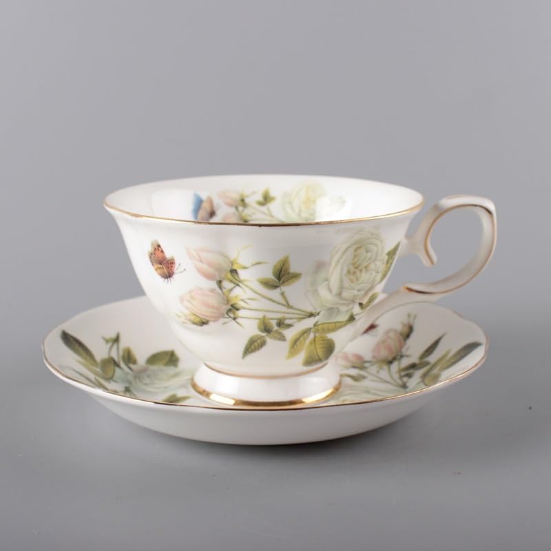 Set di tazze e piattini da caffè e tè in ceramica set di tazze da caffè e piattini in ceramica con rosa bianca piatto per tazza da latte e succo regalo di compleanno per ufficio e casa
