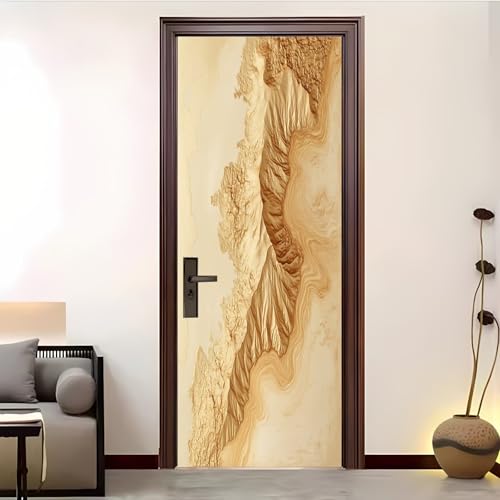Türaufkleber Selbstklebend Türfolie 80x210 cm Abstrakte WüStenflüSsigkeit PVC Wasserfest Türaufkleber Abnehmbare Beige Art Türposter für Wohnzimmer Schlafzimmer Küche Bad