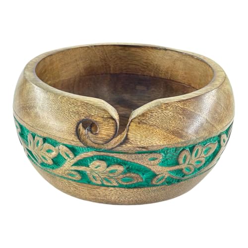 Image of Wooden Yarn Bowl for Crocheting Handmade Wool Storage Yarn Bowl with Holes Knitting Gifts for Women Crochet Accessories (6 x 3 - Brown)