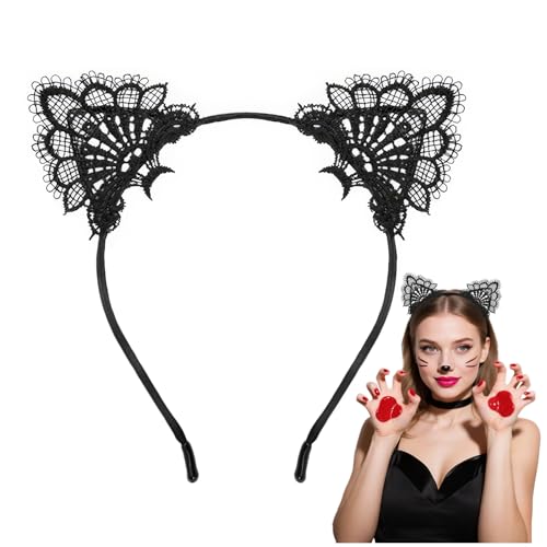 Epokus Bandeau Oreilles de Chat,Dentelle Noire Serre-tête de Chat,Accessoire de Cheveux, pour Fille et Femme,Costume de Fête Décoration