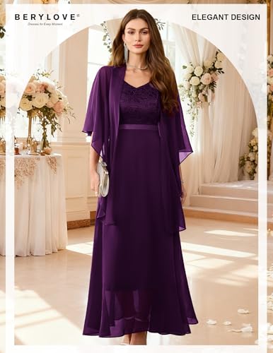 Image of BeryLove Summer Formal Wedding Guest Prom Dresses Sequin Cocktail Evening Lace Elegant Mother of The Bride Dress