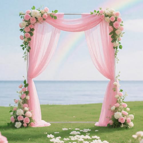 Hochzeit Bogen Hintergrund Ständer, 2.1 * 1.2M Metall Bogen Hintergrund Ständer für Zeremonie Square Edelstahl Bogenrahmen Dekoration für Geburtstag, Party, Jubiläum, Baby Shower, Garten Dekorationen