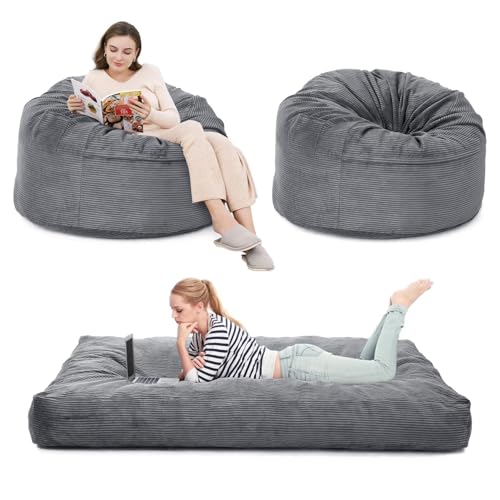 Large Bean Bag Chair Convertible Bean Bag Bed with Filler...