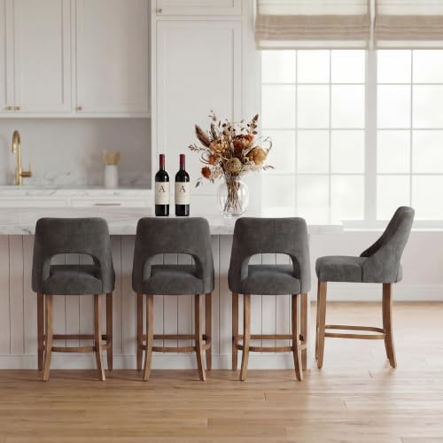 Image of UVV Bar Stools Set of 4, Upholstered Counter Height Bar Stools, Modern Counter Stools with Wood Legs for Kitchen Island Dining Room Bar, Dark Grey