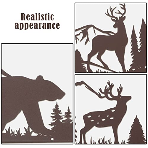 Metal Wall Art Decor Deer Bear Moose In The Forest Pine Tree 9.8 Inches Set Of 3 Rustic Concise Decoration Hanging For Living Room Bedroom Bathroom Indoor Outdoor Lodge Hunting Cabin Wall Decor Brown #TOP1