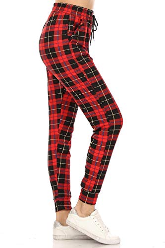 Leggings Depot JGA-S650-S Holiday Plaid Print Jogger Track Pants w/Pockets, Small