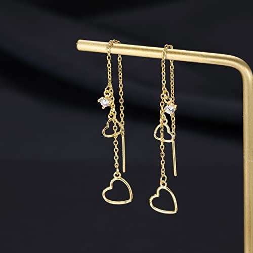 Reffeer Solid 925 Sterling Silver Love Heart Dangle Earrings Chain for Women Teens Heart Tassel Dangle Earrings Drops Threader3