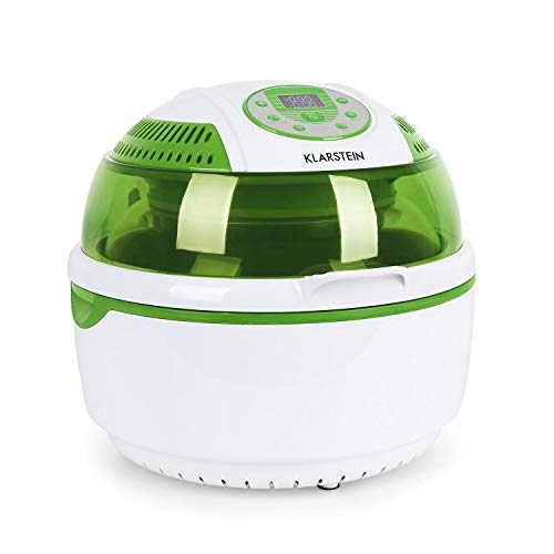 Klarstein VitAir - Freidora sin aceite de aire caliente, Antiadherente, Potencia 1400W, Capacidad 9L, Programas automáticos, Placa Halógena, Pantalla LCD, Asar, Cocer, Freír, Blanco-verde