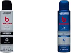 Kit Desodorante Aerossol Invisível, Bozzano, Branco e Desodorante Aerossol Sensível Sem Perfume 150Ml 90G