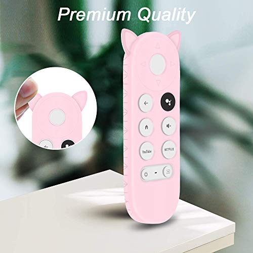 Silicone Protective Case Covers Holder For New Google Chromecast Remote Control,[Thicken Silicone] Cute Cat Shape Shock Absorption Bumper Google Voice Remote Battery Back Covers Case Protector -Pink #TOP5
