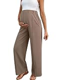 BLENCOT Women's Maternity Work Pants High Waisted Pleated Wide Leg Stretchy Pregnancy Trousers Office Clothes for Business Casual with Pockets Khaki XL