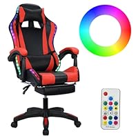 Gaming Chair with RGB LED Lights and Bluetooth Speakers,Massage Computer Chairs with Footrest,Headrest and Lumbar Support Height Adjustable Ergonomic Gaming Chair 360°-Swivel PC Chair for Adults (Red)