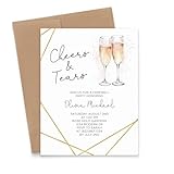Cheers And Tears Going Away Party Invites With Envelopes, Champagne Gold Farewell Party Invitation Cards Customized, Elegant Goodbye Party Invitations, Your Choice of Quantity and Envelope Color