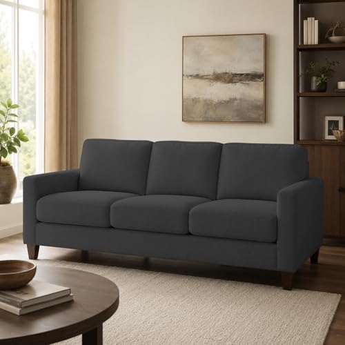 Image of Casaliving Gladino Modern Velvet Fabric Sofa, Tufted Design Upholstered 3 Seater Sofa Set for Living Room, Premium Velvet Fabric Sofa (Black)
