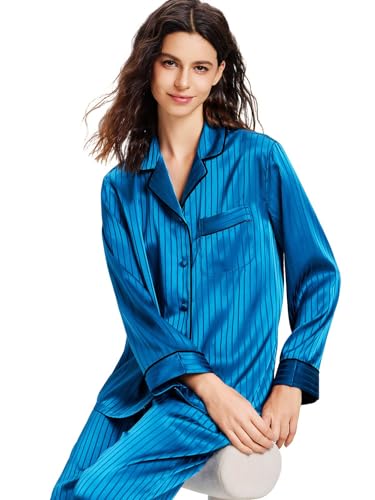Image of Lonxu Silk Satin Womens Pajama Sets Button Down Sleepwear Loungewear XS~3XL